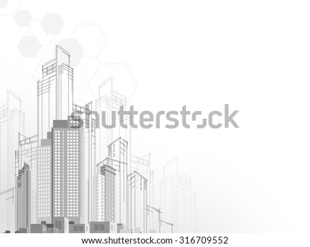 Background architectural vector with drawings of modern city