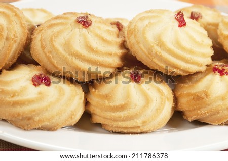 Kurabie biscuits (cakes) on a plate, closeup shot