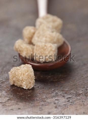 Brown sugar pieces, close up shot, local focus