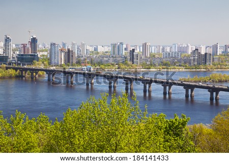 Panorama of Kiev and the bridge through the river Dnepr