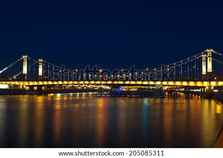 MOSCOW - JULY 12: Crimean bridge at night in Moscow on July 12, 2014. Russia