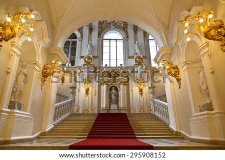 ST. PETERSBURG, RUSSIA - JULY 11, 2015: the State Hermitage Museum, grand staircase, St. Petersburg
