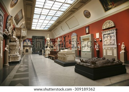 MOSCOW, RUSSIA - APRIL 10, 2010: The interior of the hall of European medieval art in the Pushkin Museum of Fine Arts in Moscow