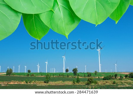 wind turbine power generator with green leave. concept for green power.
