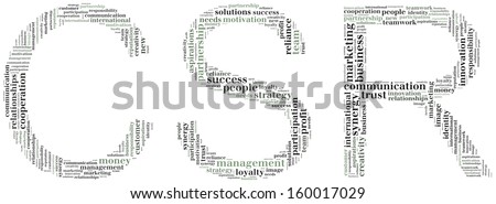 Tag or word cloud corporate social responsibility related in shape of CSR