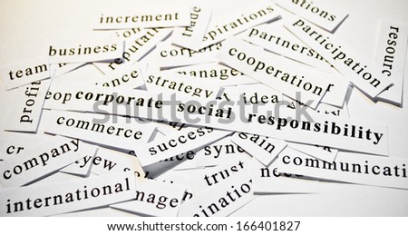 Corporate social responsibility. Concept of cutout words related with business.
