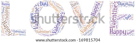 Tag or word cloud Valentine\'s Day related in shape of LOVE word