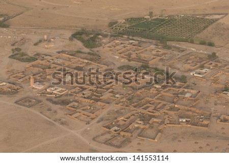 Morocco settlement in the desert near Marrakech aerial view