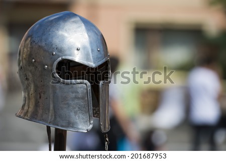 Antique metallic medieval armor Helmet detail