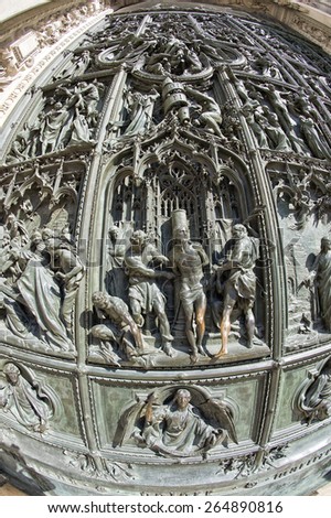 Milan Dome gothic Cathedral copper door detail