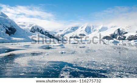 Awesome landscape in Antarctica, bright sunny day