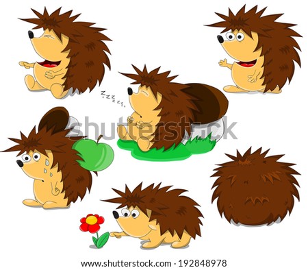 Set of cute unusual cartoon hedgehogs