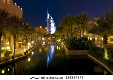 Dubai landmark - seven star luxury hotel Burj Al Arab by night