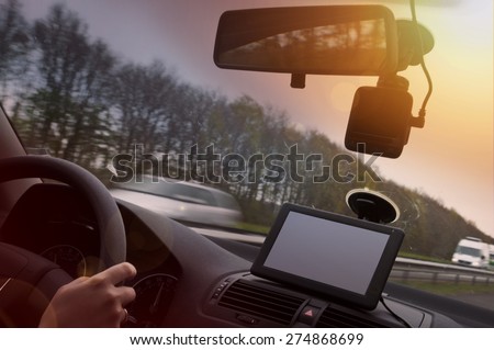 Driving at sunset with gps and video recorder