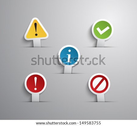 Set of internet notification labels / icons for websites or business design with paper style design. clean and modern, vector eps 10 illustration. Warning, access, problem, ok, advice, error, alert