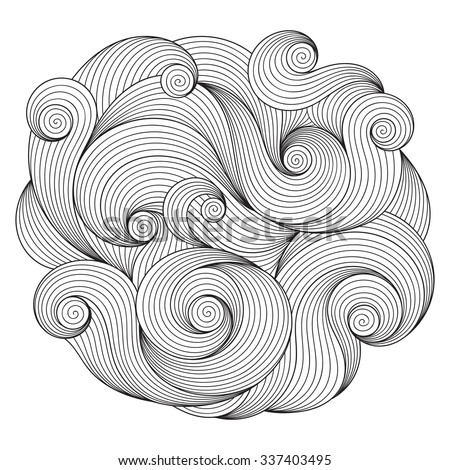 Black and white circle wave ornament, ornamental round lace design. Lines mandala.