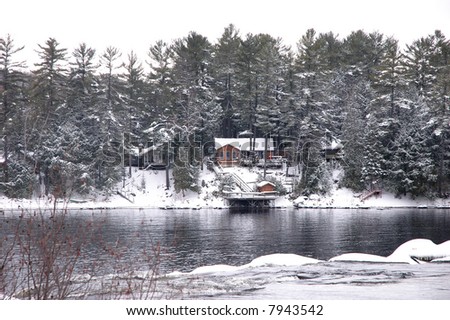Winter Cottage on River