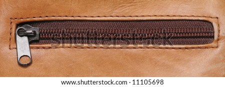 Brown Zipper On  A Leather Bag