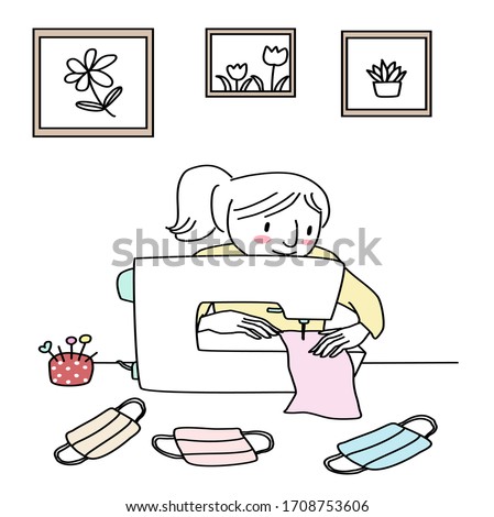 Similar – Image, Stock Photo Woman making facemasks for coronavirus pandemic