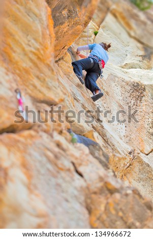 Woman Climbing in Greek mountain