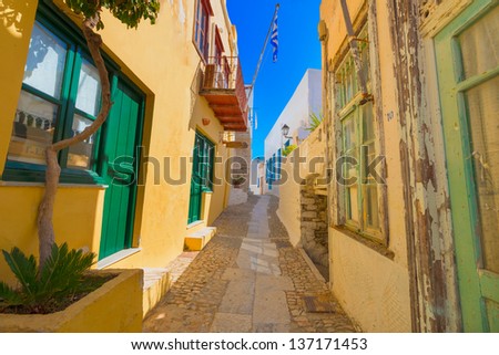 Greece Syros island architecture inside main capitol with view of narrow streets Syros is located in Cyclades