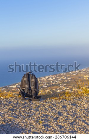Travel back bag on a mountain during an adventure