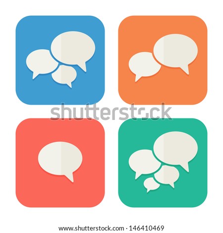Trendy Flat Icons With Speech Bubbles. Set. Vector