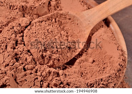 Cocoa powder in a wooden spoon