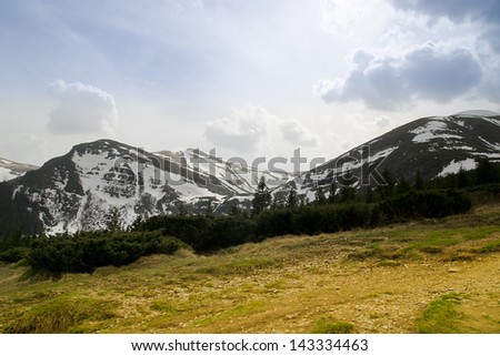 Mountain landscape in a  spring day, Carpathian, Ukraine, Europe.