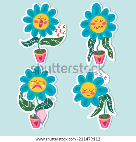 Cute vector set of flowers emoji icons. Awesome and funny. Part ? 2