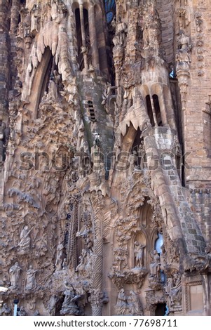 Closeup of Basilica and Expiatory Church of the Holy Family (Sagrada Familia)