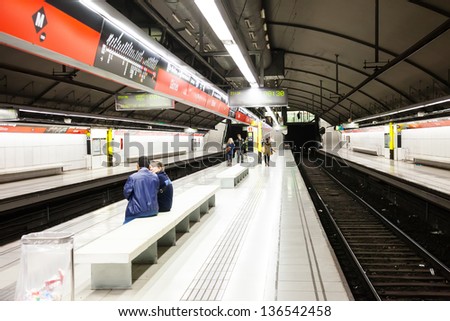 BARCELONA, SPAIN - APRIL 12: Interior of metro station Glories in April 12, 2012 in Barcelona, Spain. Metro began work December 30, 1924. Total length - 157.5 km. Number of stations - 209