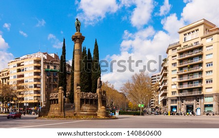 BARCELONA, SPAIN - MARCH 28: Verdaguer square in March 28, 2013 in Barcelona, Spain. Named after the Catalan-language epic poet of the Jacint Verdaguer (1845-1902). Monument bult in 1912