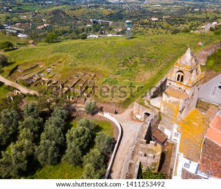 Aerial view of ruins of medieval Montemor-o-Novo castle, Portugal Foto stock © 