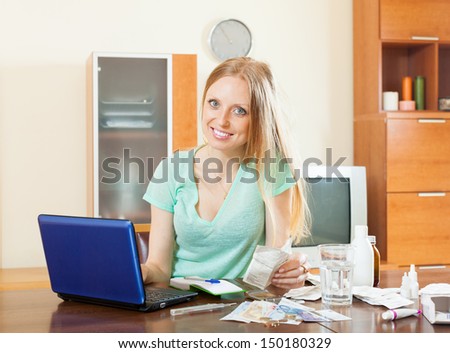 woman choosing medication online pharmacy at home