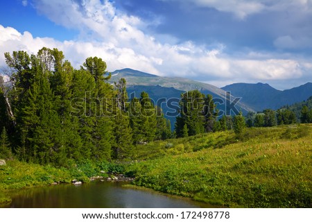vertical landscape with mountains lake.   Altai, Suberia