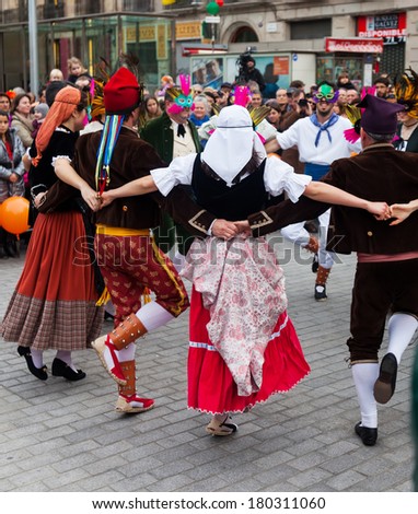 BARCELONA, SPAIN - MARCH 2, 2014: Dancing people at Carnival Balls at  Barcelona