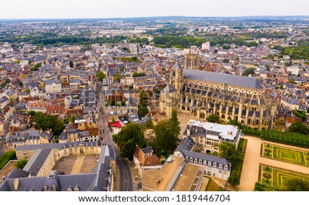 Picturesque summer view from drone of French town of Bourges with Saint-Etienne de Bourges Cathedral, Cher department.. Photo stock © 