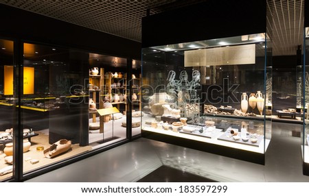 BADALONA, SPAIN - FEBRUARY 16, 2014:   Badalona Roman Museum.  Museum was opened in 1966, one can visit the remains of the Roman city of Baetulo underneath underground