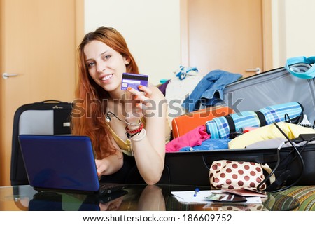 Woman buying tickets  online in  internet