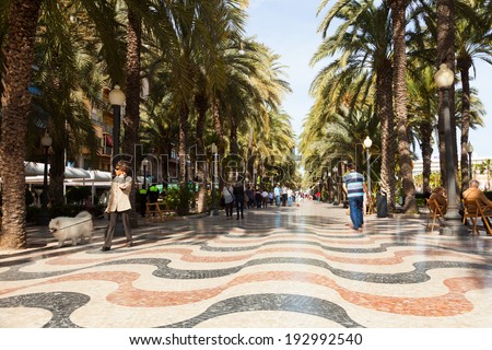 ALICANTE, SPAIN - APRIL 14, 2014: Paseo Explanada de Espana in Alicante. Place for walking residents and vacationers