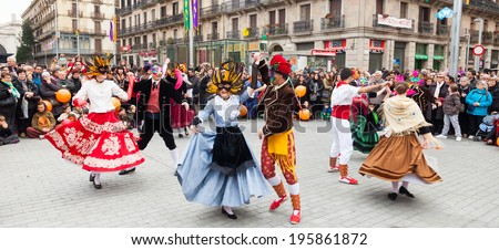 BARCELONA, CATALONIA - MARCH 2, 2014:  Carnival Balls to the Popular Culture and Traditional Catalan