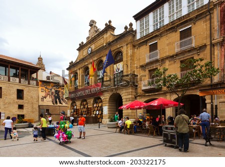 HARO, SPAIN - JUNE 28, 2014:  Town Square in Haro, La Rioja.  The town  is known for its fine red wine and every year the Haro Wine Festival