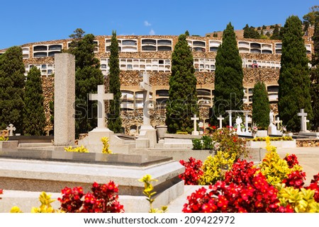 BARCELONA, SPAIN - JULY 20, 2014: Montjuic Cemetery is located on rocky slopes of Montjuic.  Barcelona