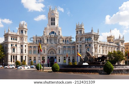 MADRID, SPAIN - AUGUST 29: Day view of Palace of Communication on August 29, 2013 in Madrid, Spain. Palace of Communication, since 2011 named Cibeles Palace