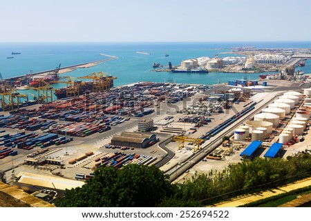 BARCELONA, SPAIN - JUNE 21, 2014: Port of Barcelona -  logistics port area in Barcelona, Spain.  Has more than 3,000 metres of berthing line, 17 container cranes