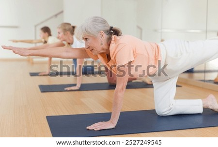 Similar – Image, Stock Photo Calm woman practicing yoga in Warrior position