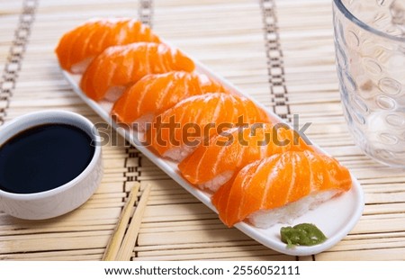 Image, Stock Photo Norwegian nigiri with salmon and wasabi