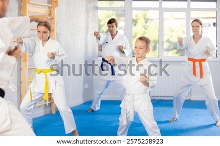 Similar – Image, Stock Photo Confident karate boy doing punch in studio