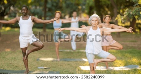 Image, Stock Photo Focused Senior Woman Practicing Yoga With Hands Clasped